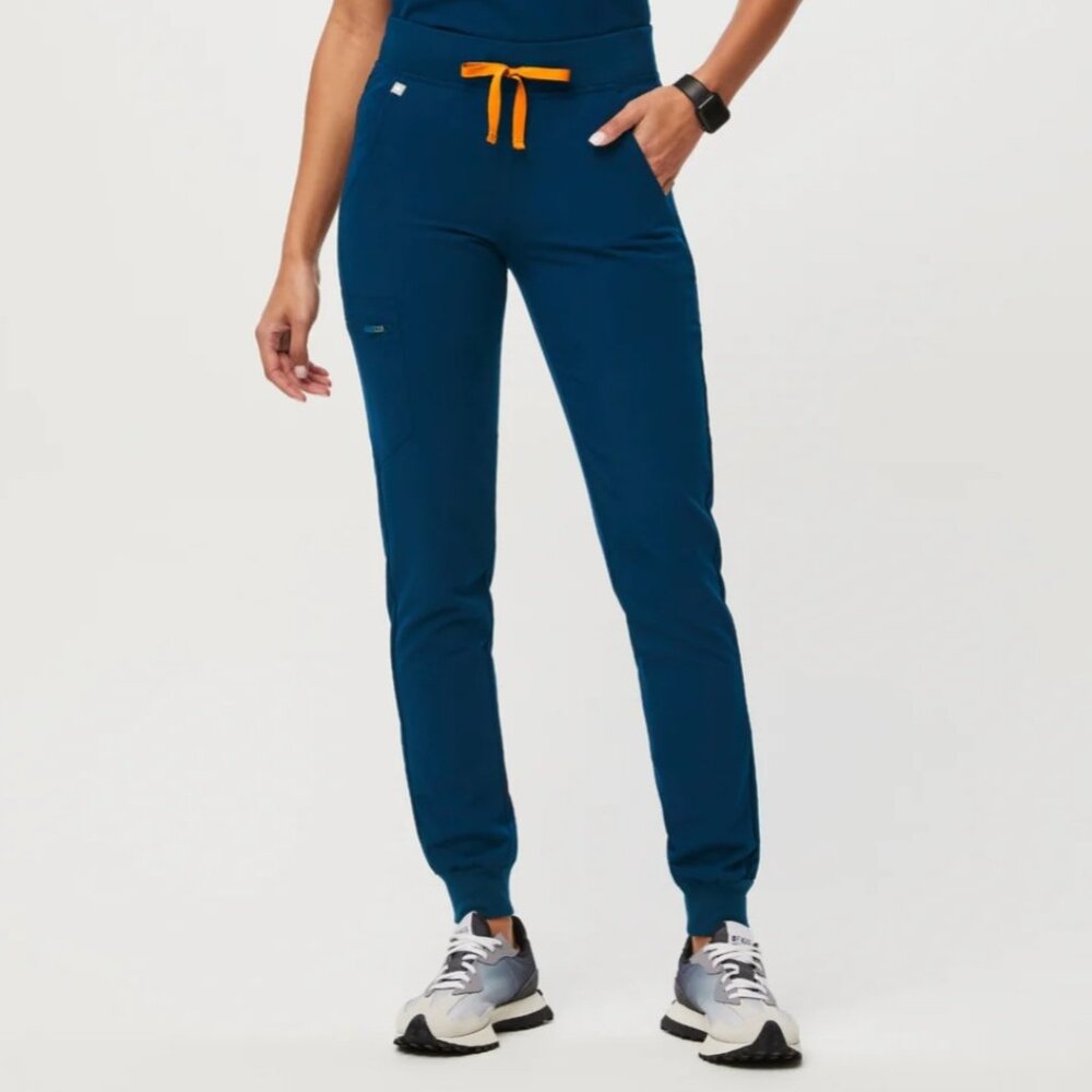 Figs Women's Track Pants - Blue with Orange Accents